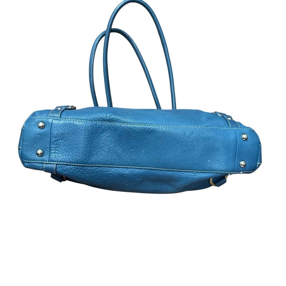 Tignanello Blue Leather Double Strap Shoulder Bag Purse 15" - Picture 5 of 13